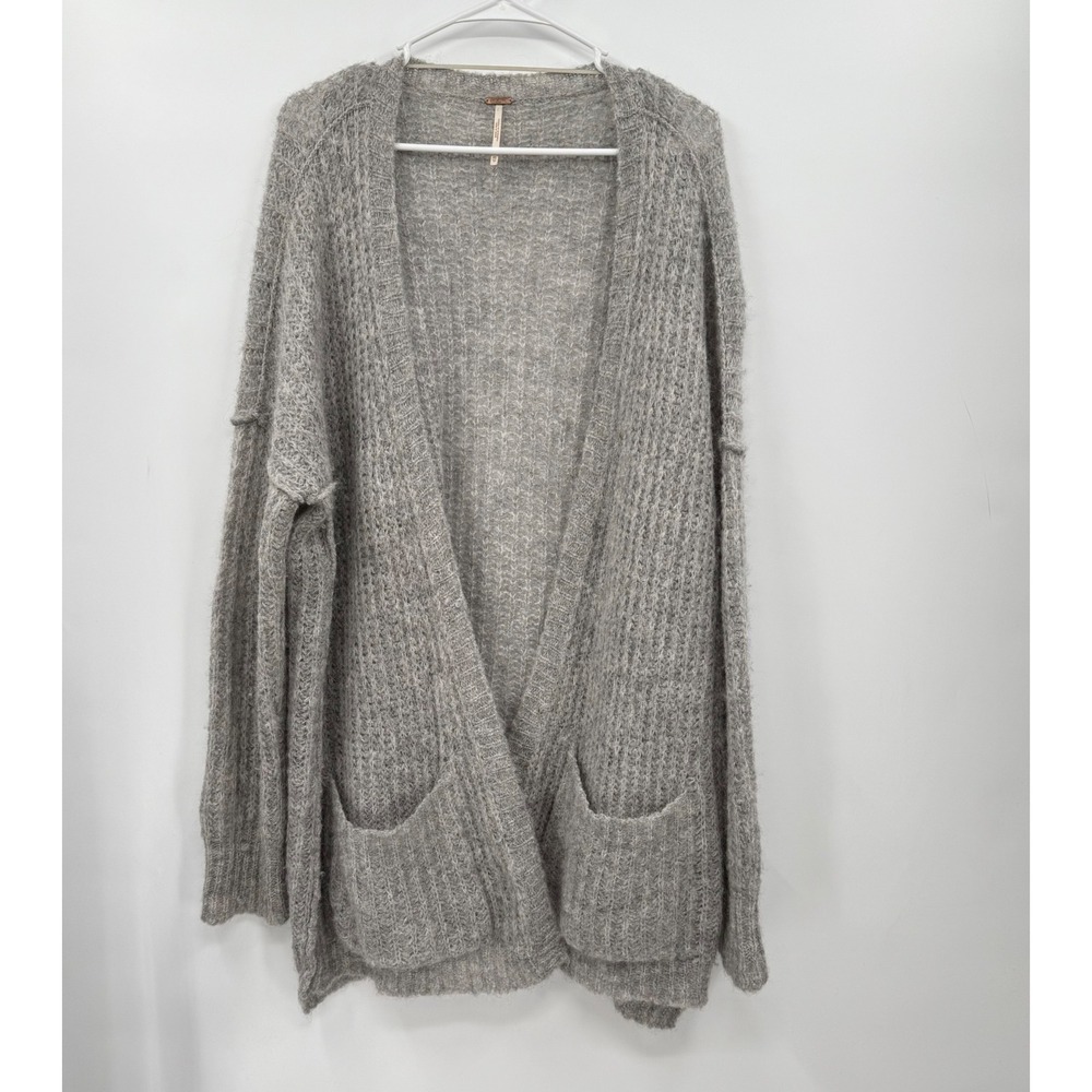 Free People Grey Waffle Knit Alpaca Blend Long Cardigan Sweater XS